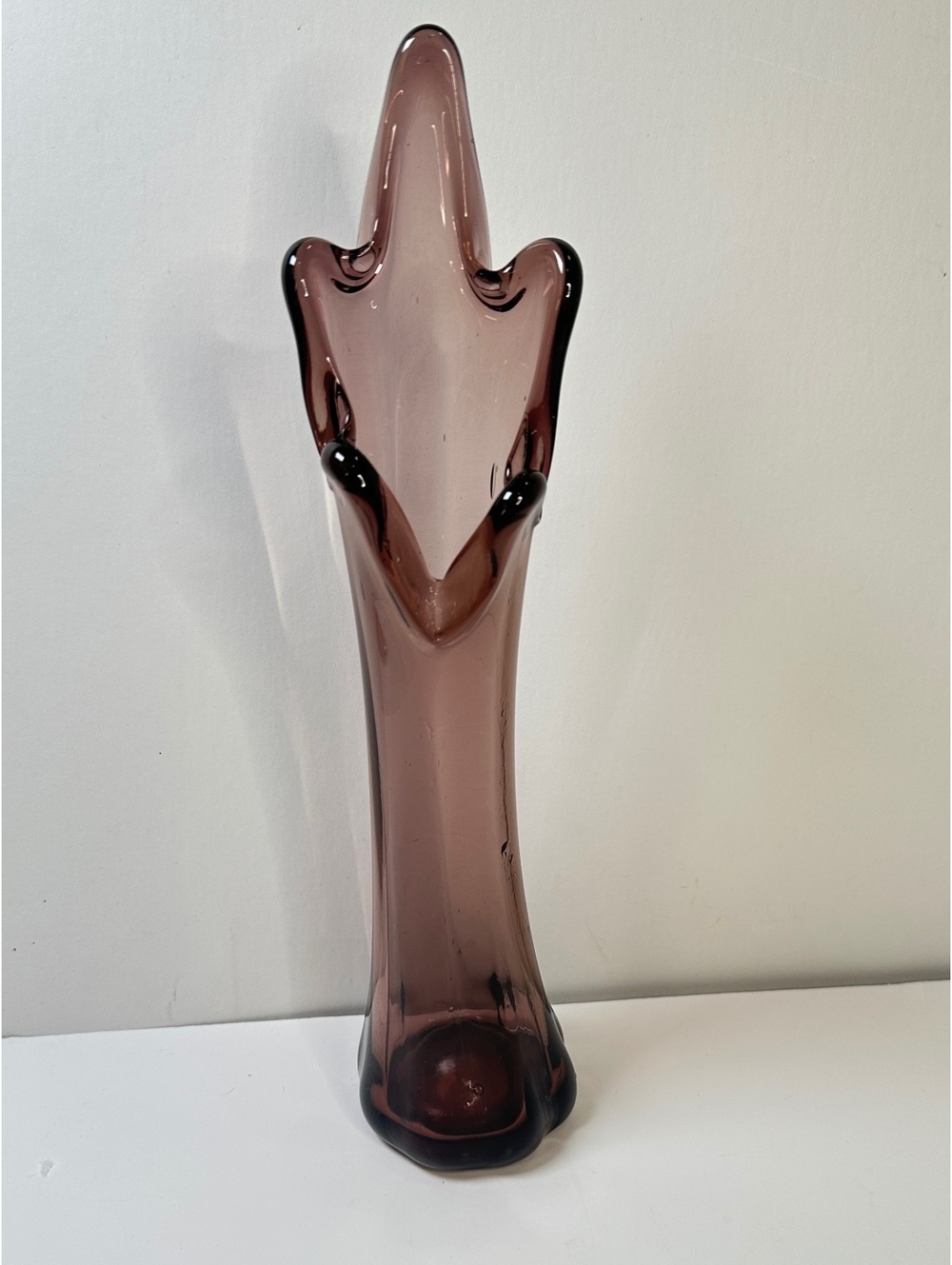 Viking Glass Epic Purple Five Finger Swung Vase Amethyst Hand Blown MCM VTG 13”
